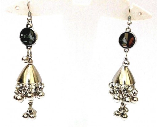 Silver Oxidized Earring Jhumka Jhumki Chandelier Hook Dangle Drop Long Umbrella 3